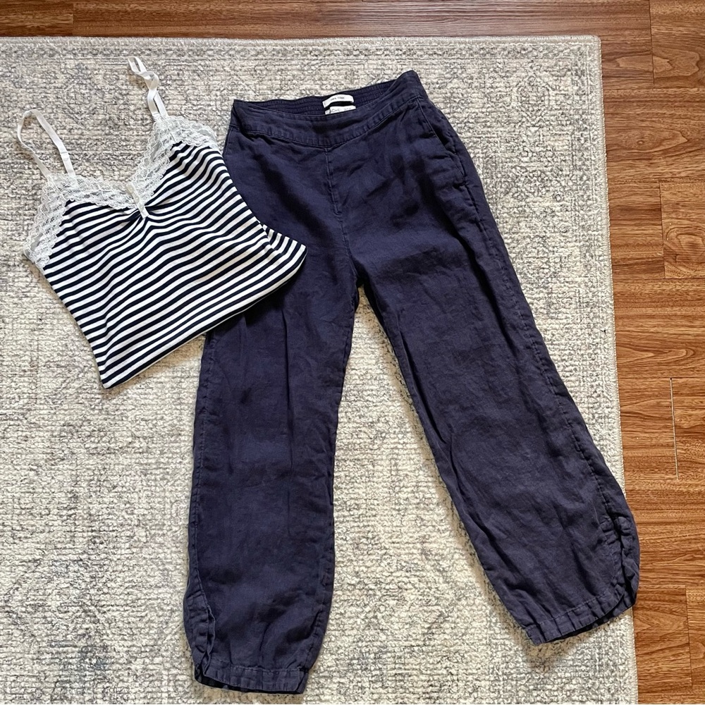 Dark navy blue 100% linen pants 💯